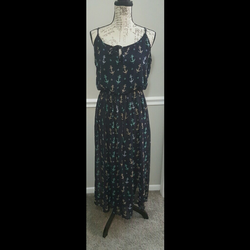 Maison Jules Navy Anchor Print Maxi Dress Size L